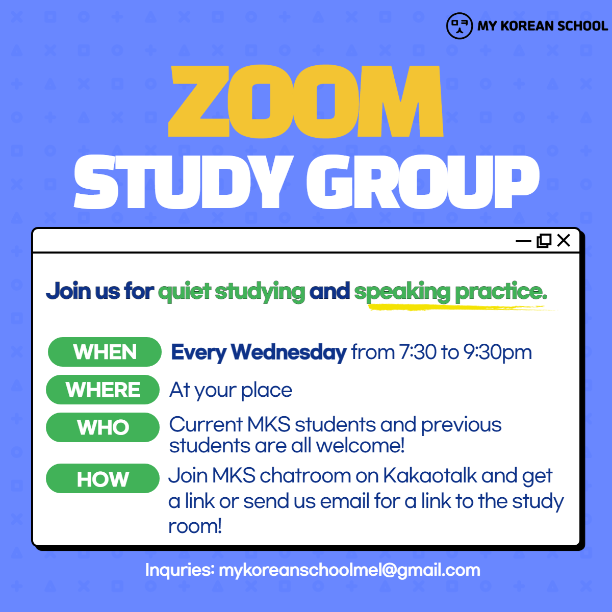 Free Korean Study Group via zoom